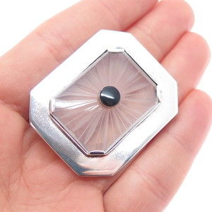 Sterling Antique Onyx & Camphor Frosted Glass Pin Pendant (missing pin)